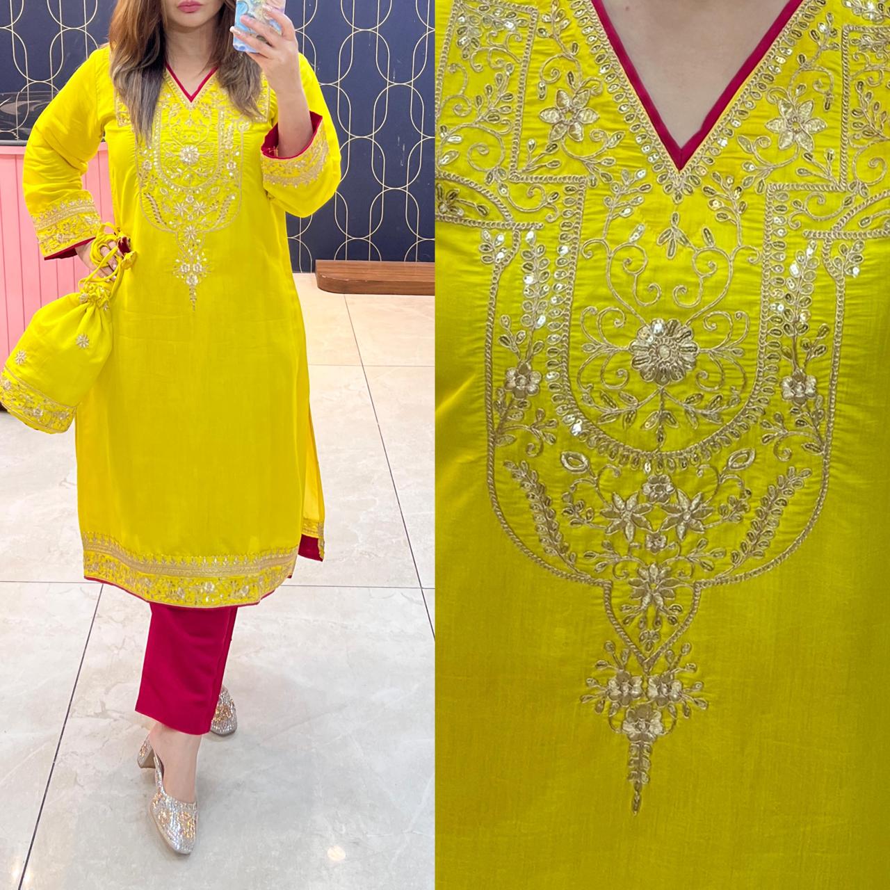 Cotton silk Pakistani designer long cord-set 1095