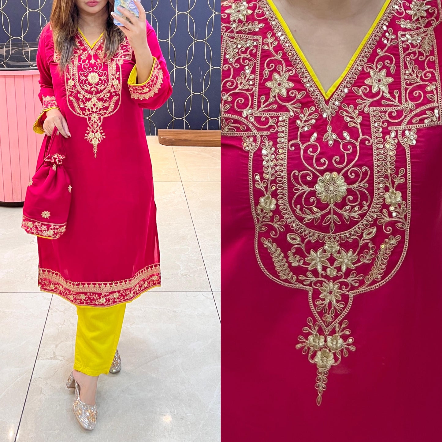 Cotton silk Pakistani designer long cord-set 1095