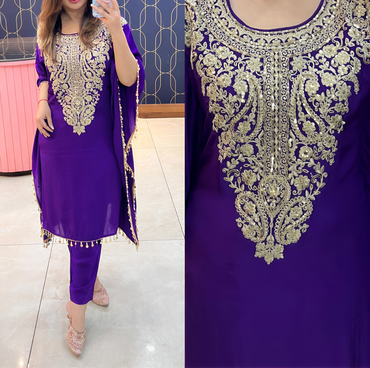 Pure crepe kaftaan with beautiful zari work