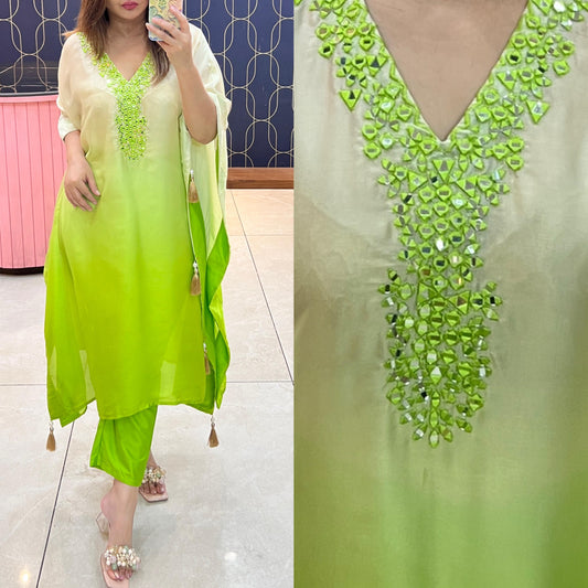 Pure crepe fabric kaftan with beautiful Embroidery and mirror work 1006