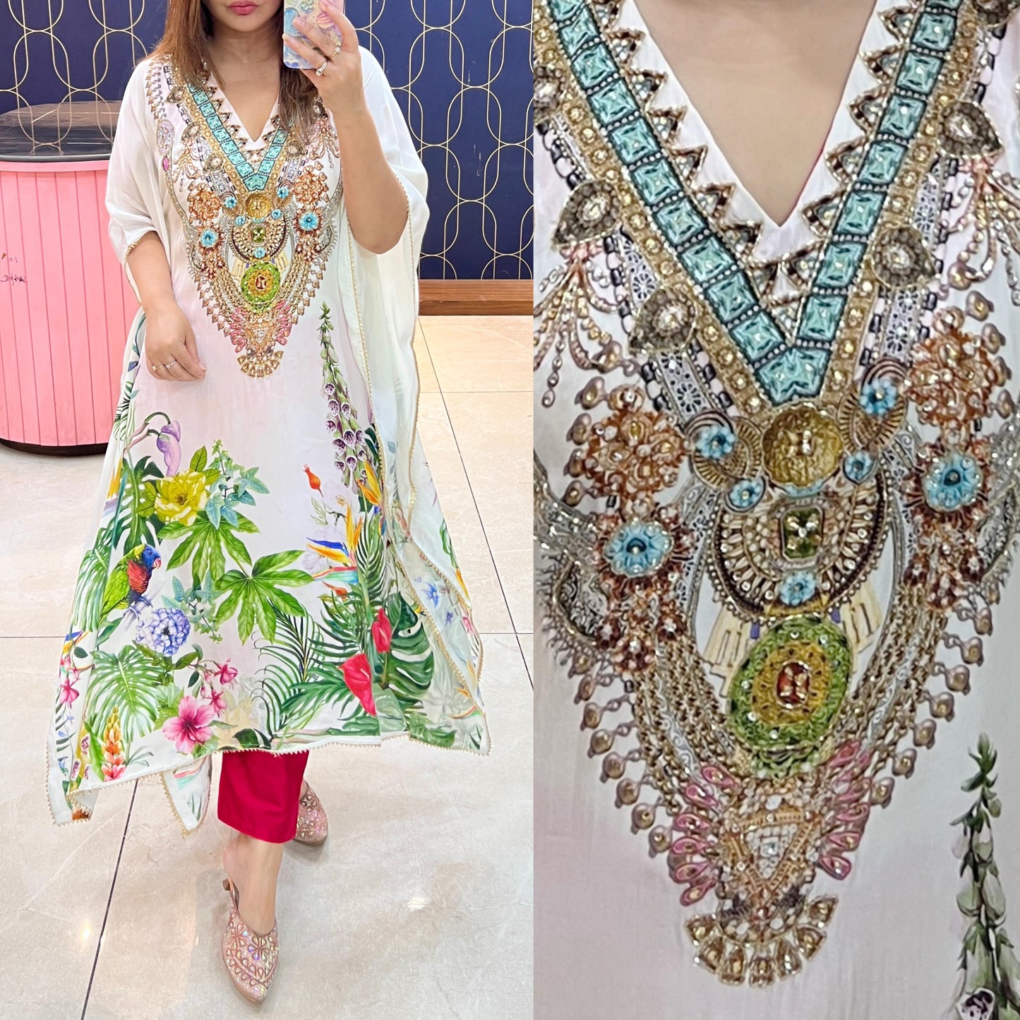 Pure crepe fabric kaftan with beautiful Embroidery 1405