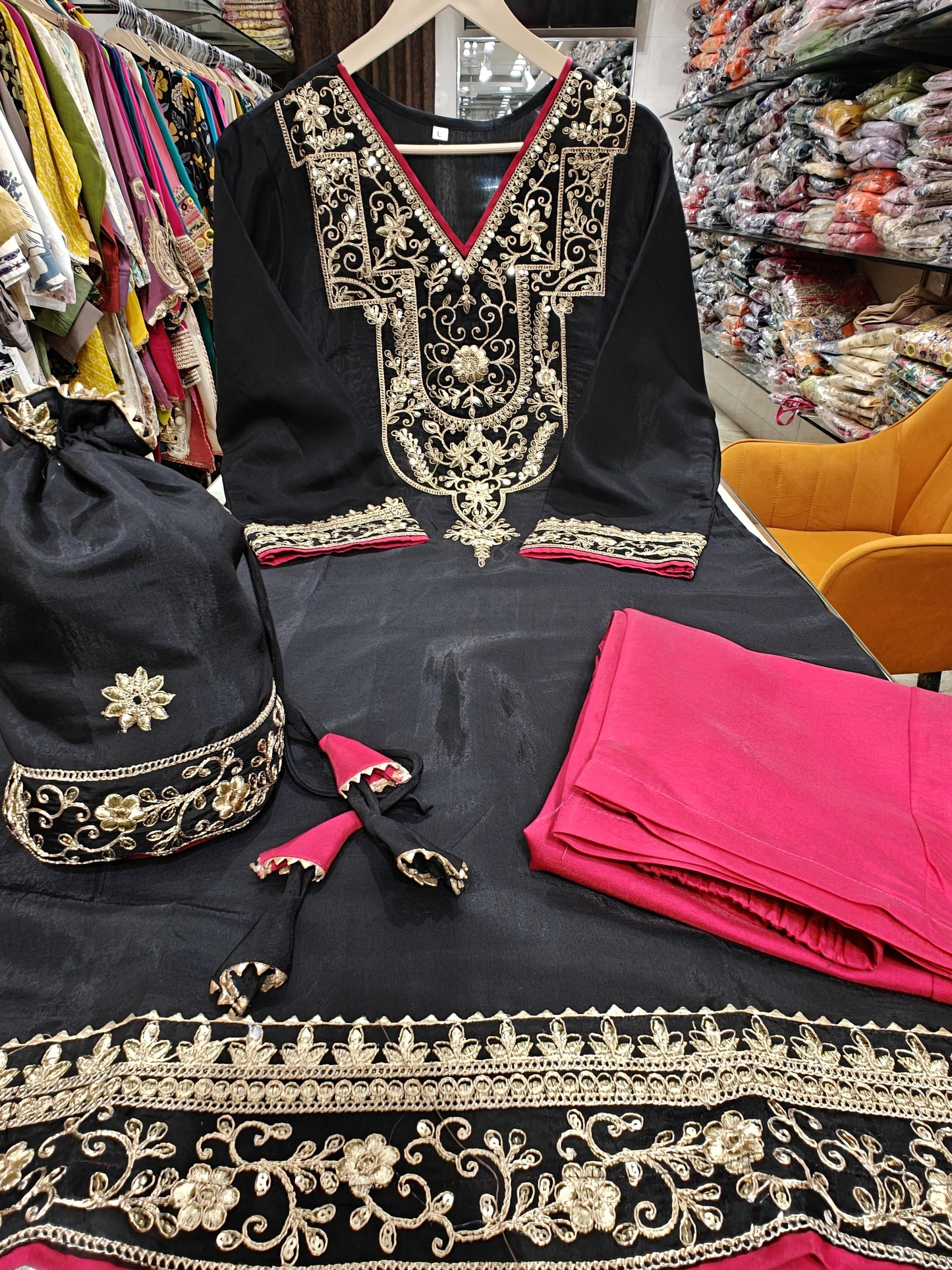 Cotton silk Pakistani designer long cord-set 1095