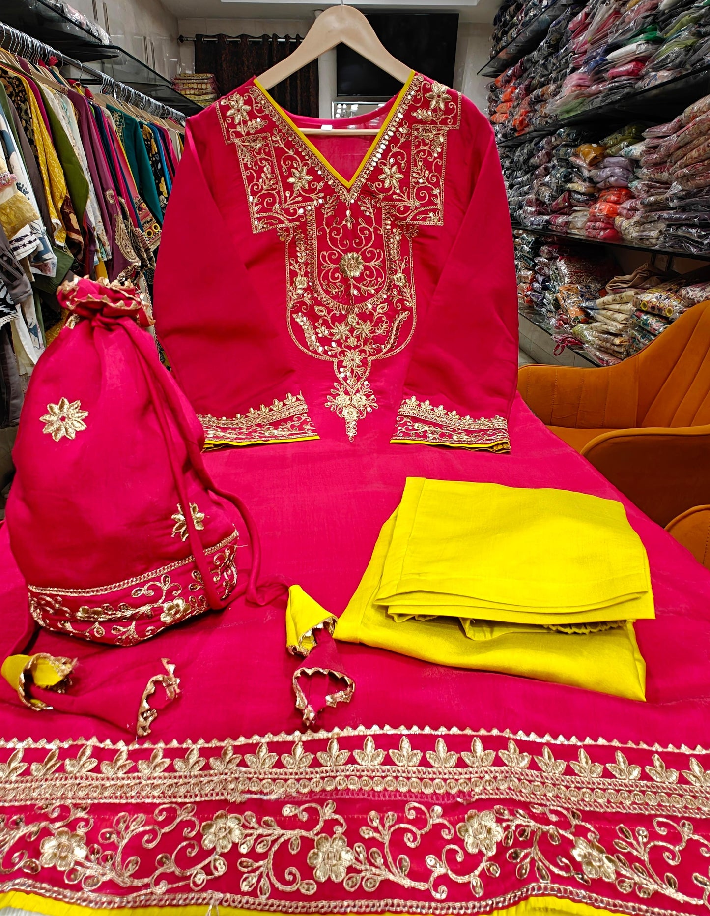 Cotton silk Pakistani designer long cord-set 1095