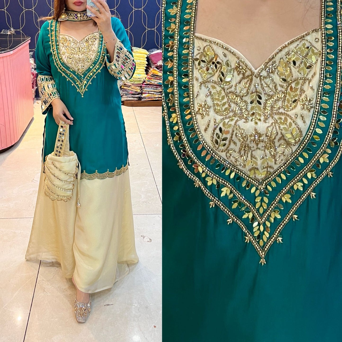 Pure Cotton Silk Choker Coord set with Sharara