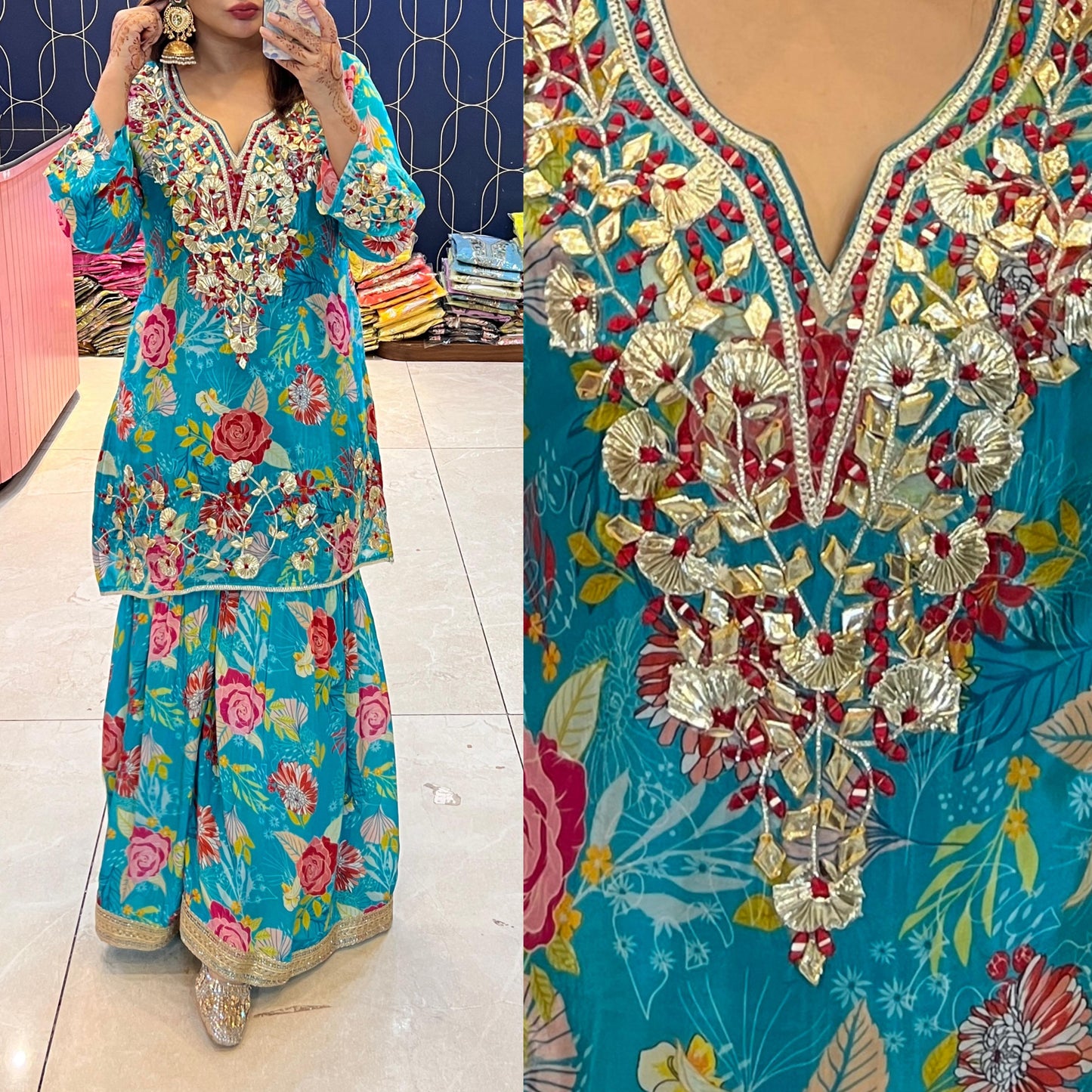 Printed Crepe Sharara suit