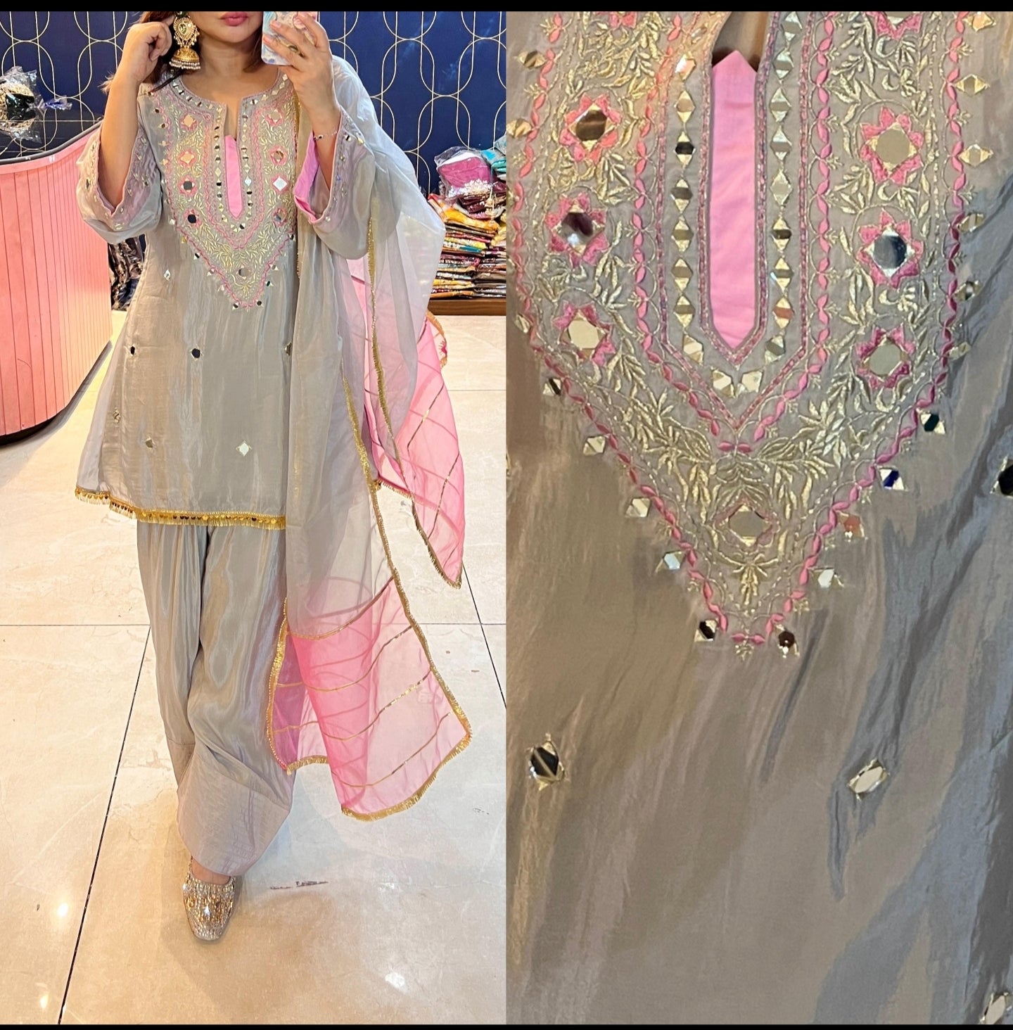 Pure Glass tissue Coord set with Farshi Salwar