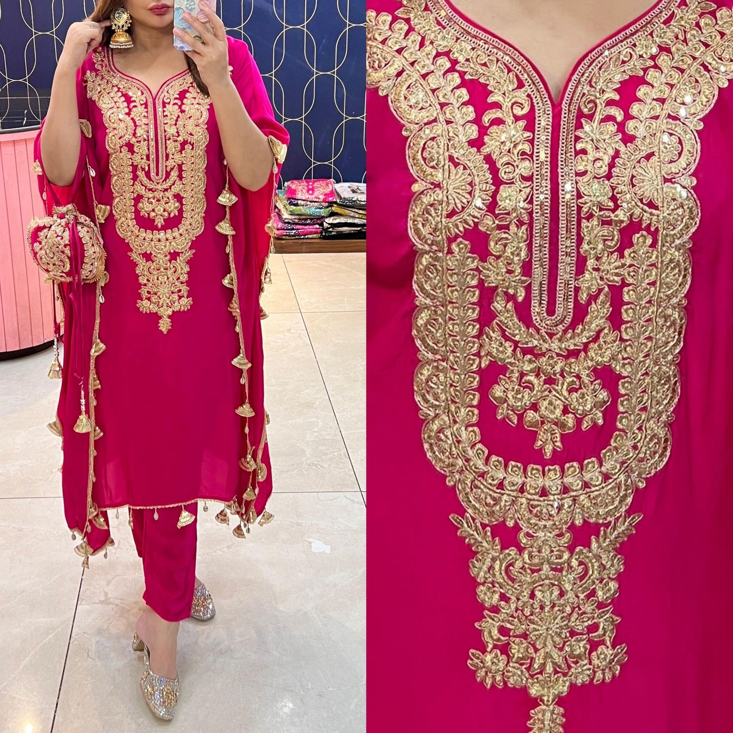Pure crepe Kaftaan with beautiful embroidery