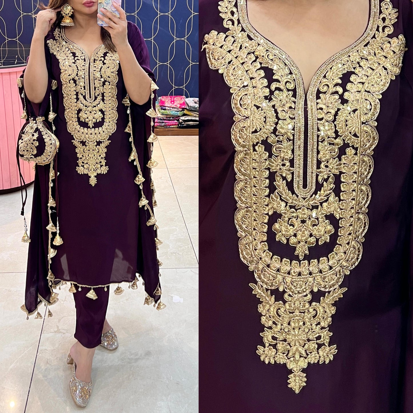 Pure crepe Kaftaan with beautiful embroidery