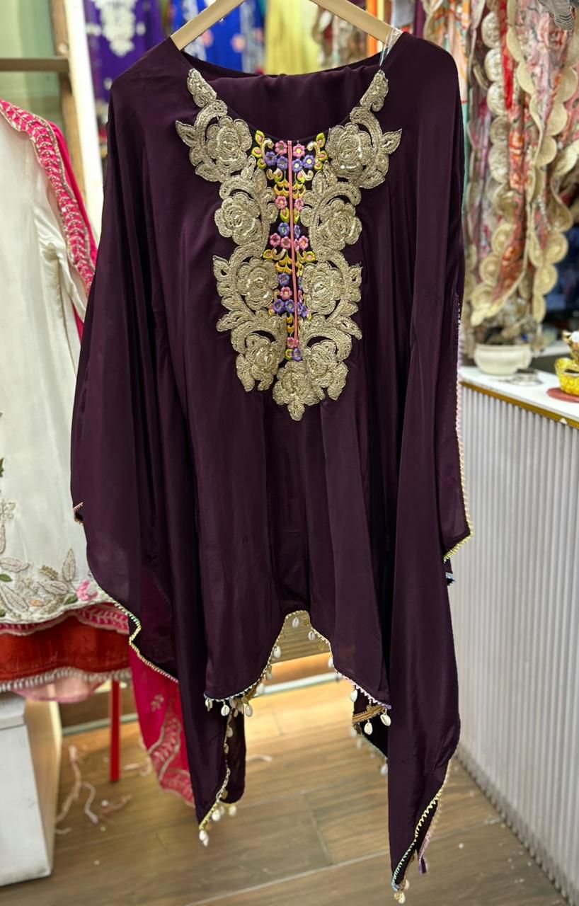 Pure crepe Kaftaan highlighted with beautiful embroidery