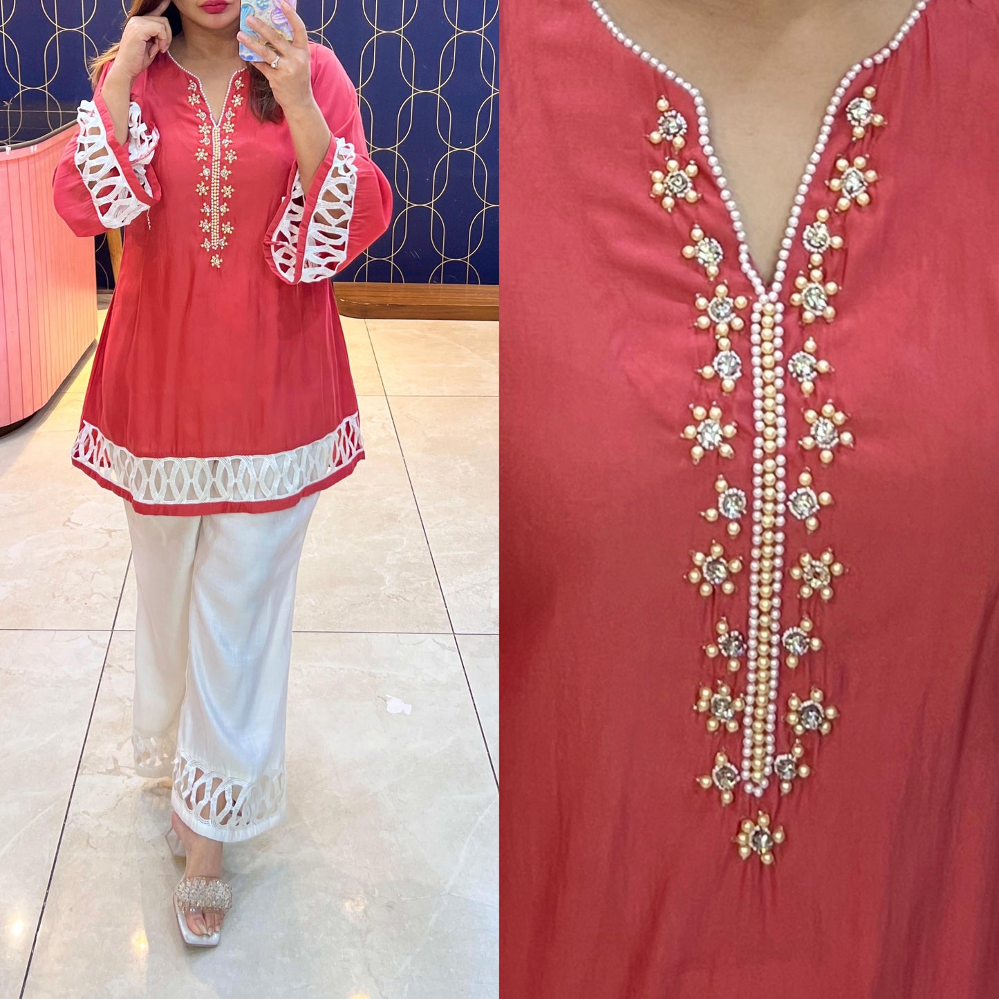 Beautiful coord set with pearl work