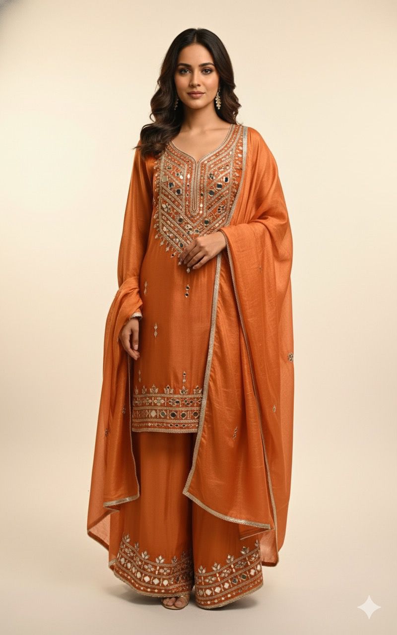 Pure tissue shimmer sharara with original mirror work