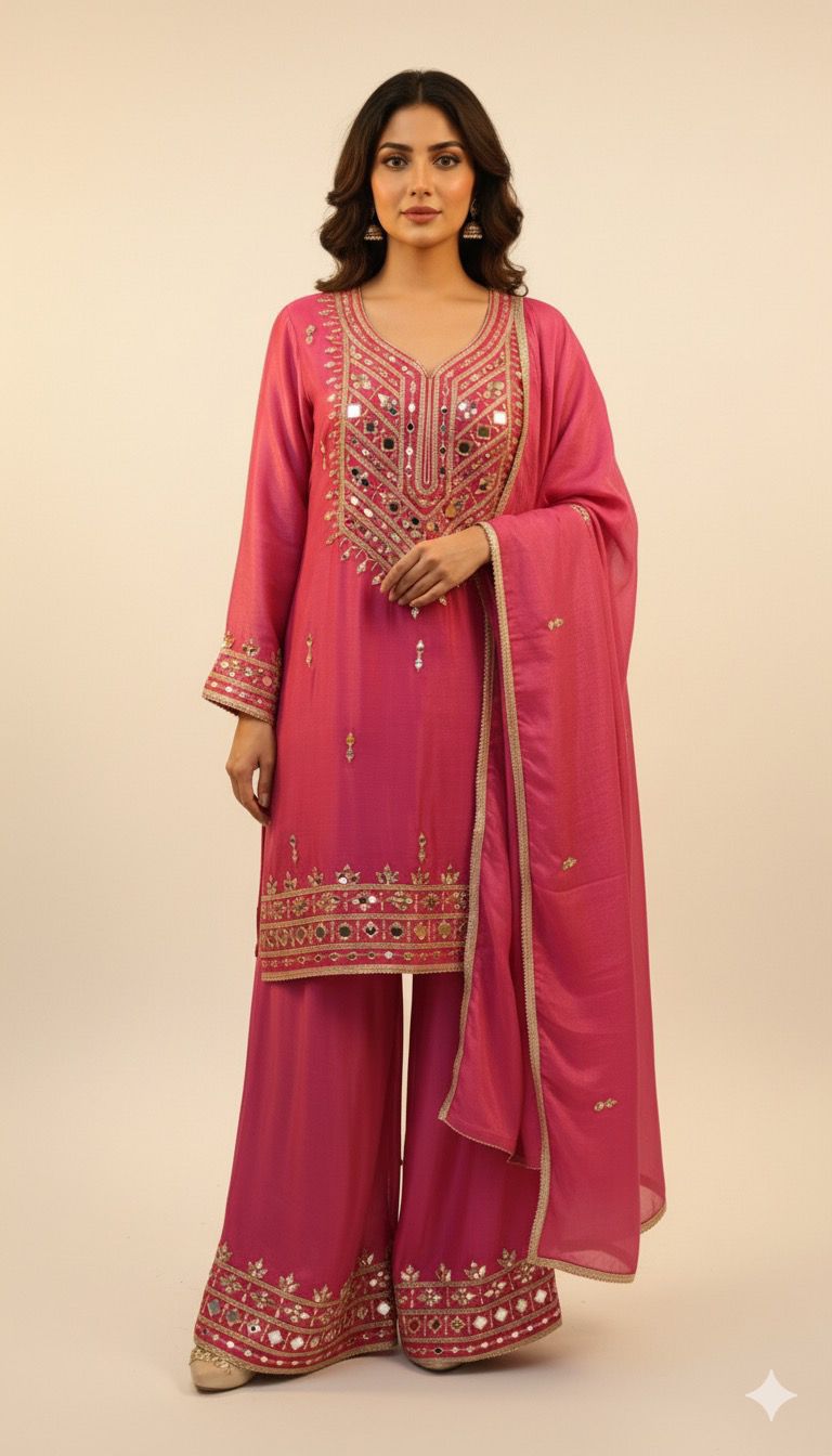 Pure tissue shimmer sharara with original mirror work