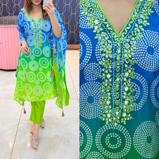 Pure crepe fabric kaftan with beautiful Embroidery and mirror work 1006