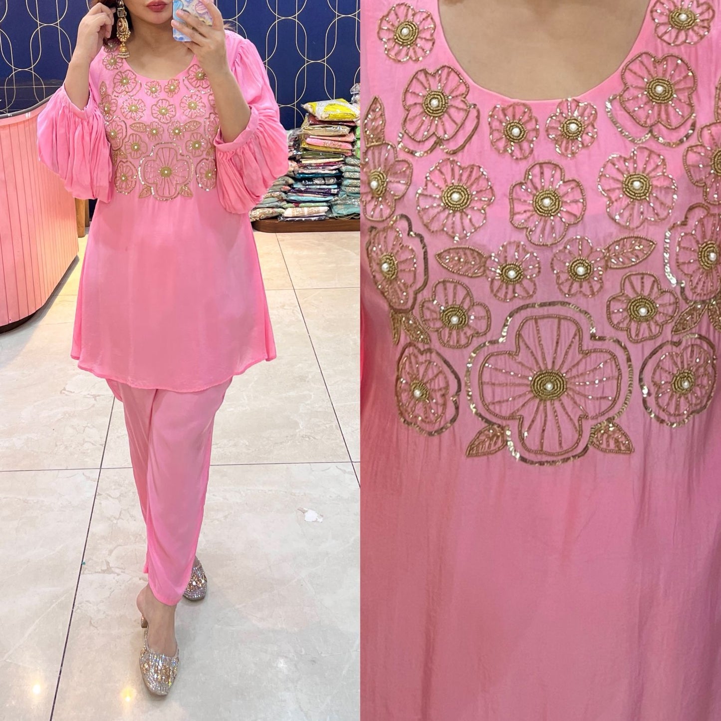 Pure crepe coord set highlighted with handwork