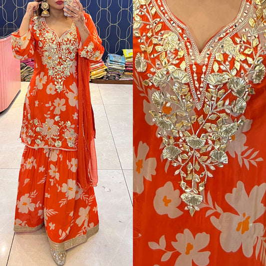 Printed Crepe Sharara suit