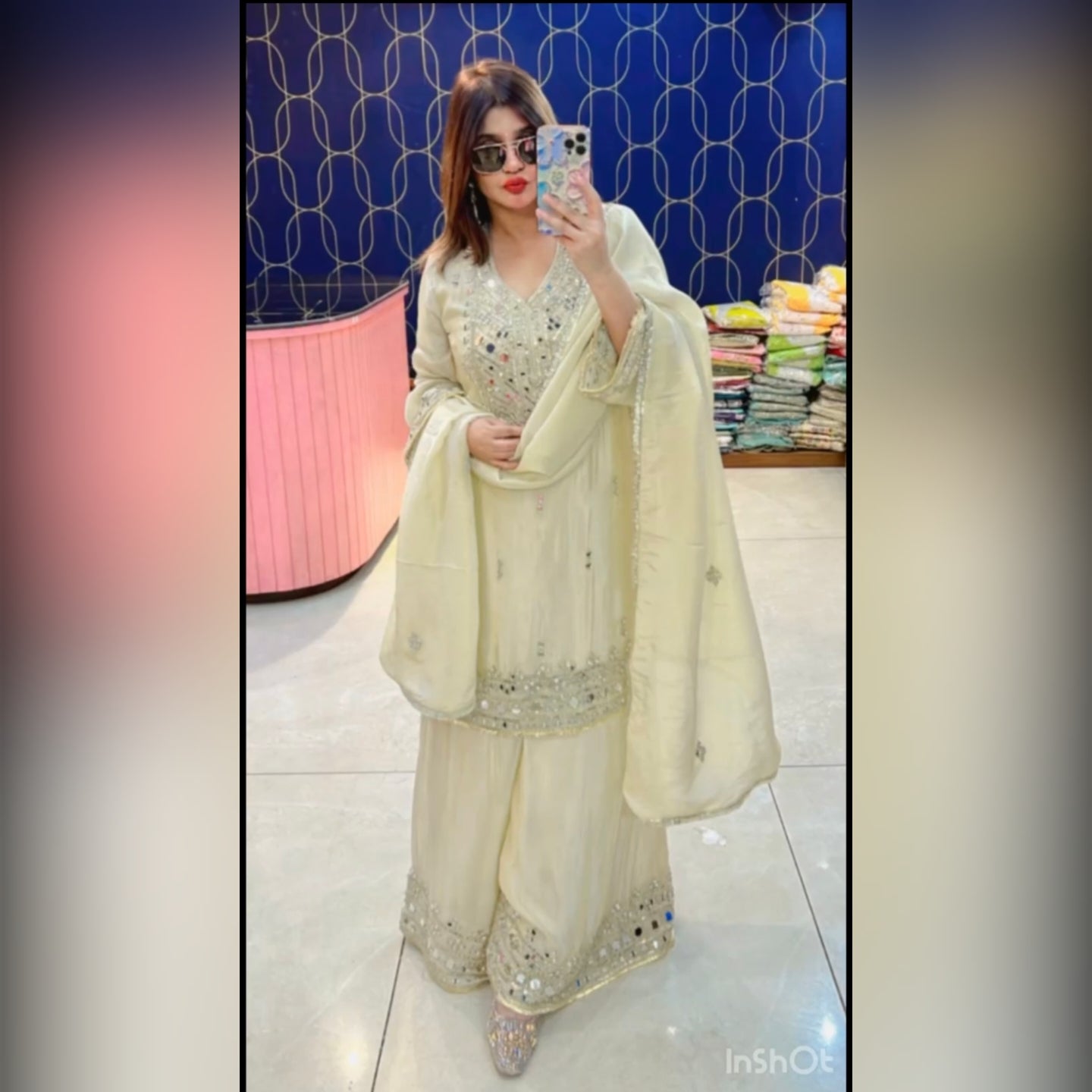 Pure tissue shimmer sharara with original mirror work