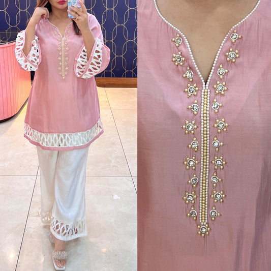 Beautiful coord set with pearl work