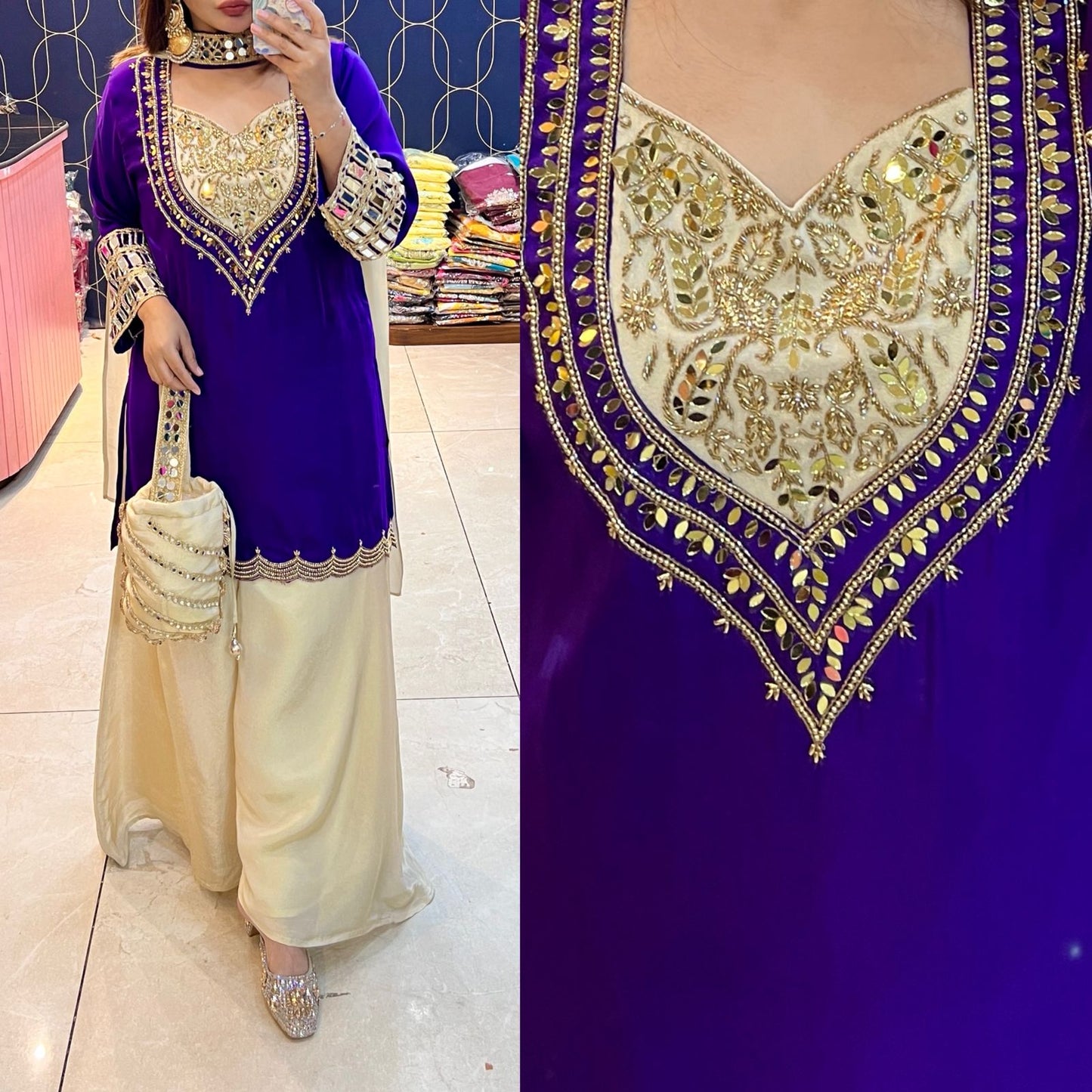 Pure Cotton Silk Choker Coord set with Sharara