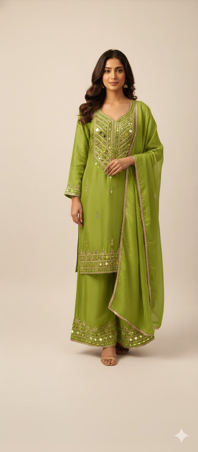 Pure tissue shimmer sharara with original mirror work