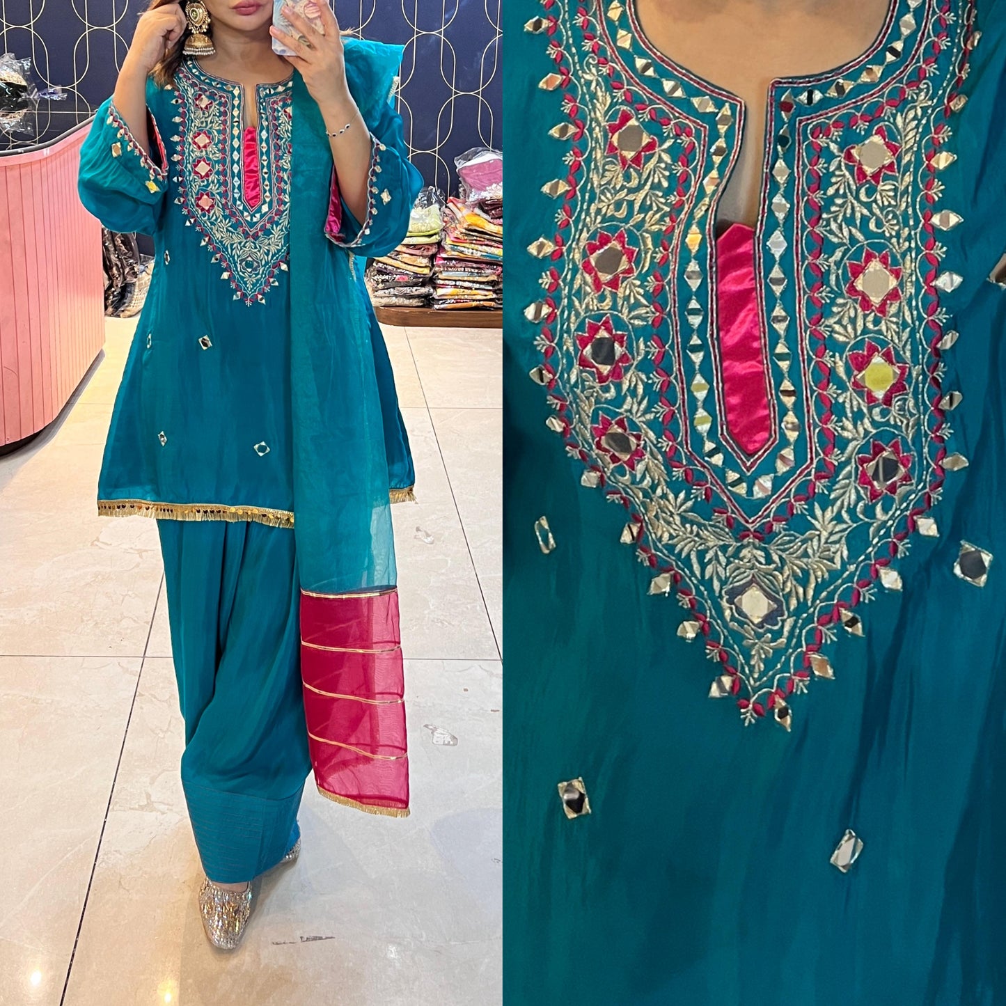 Pure Glass tissue Coord set with Farshi Salwar