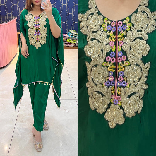 Pure crepe Kaftaan highlighted with beautiful embroidery