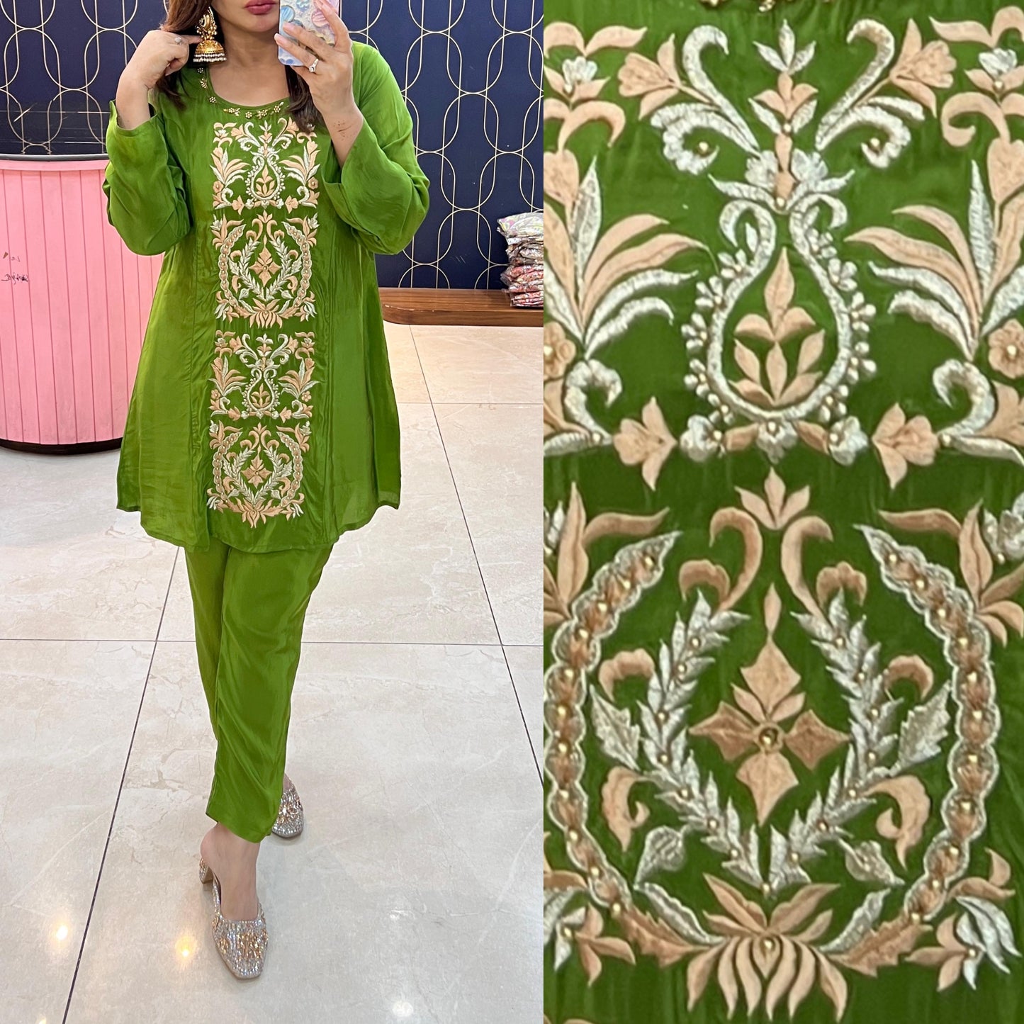 Beautiful crepe coord highlighted with beautiful embroidery