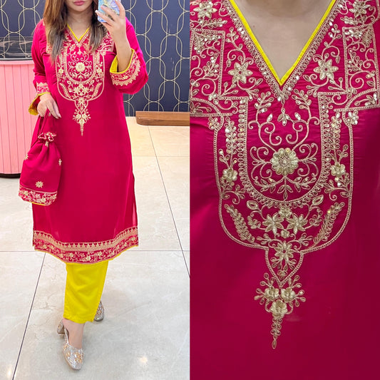 Cotton silk Pakistani designer long cord-set 1095