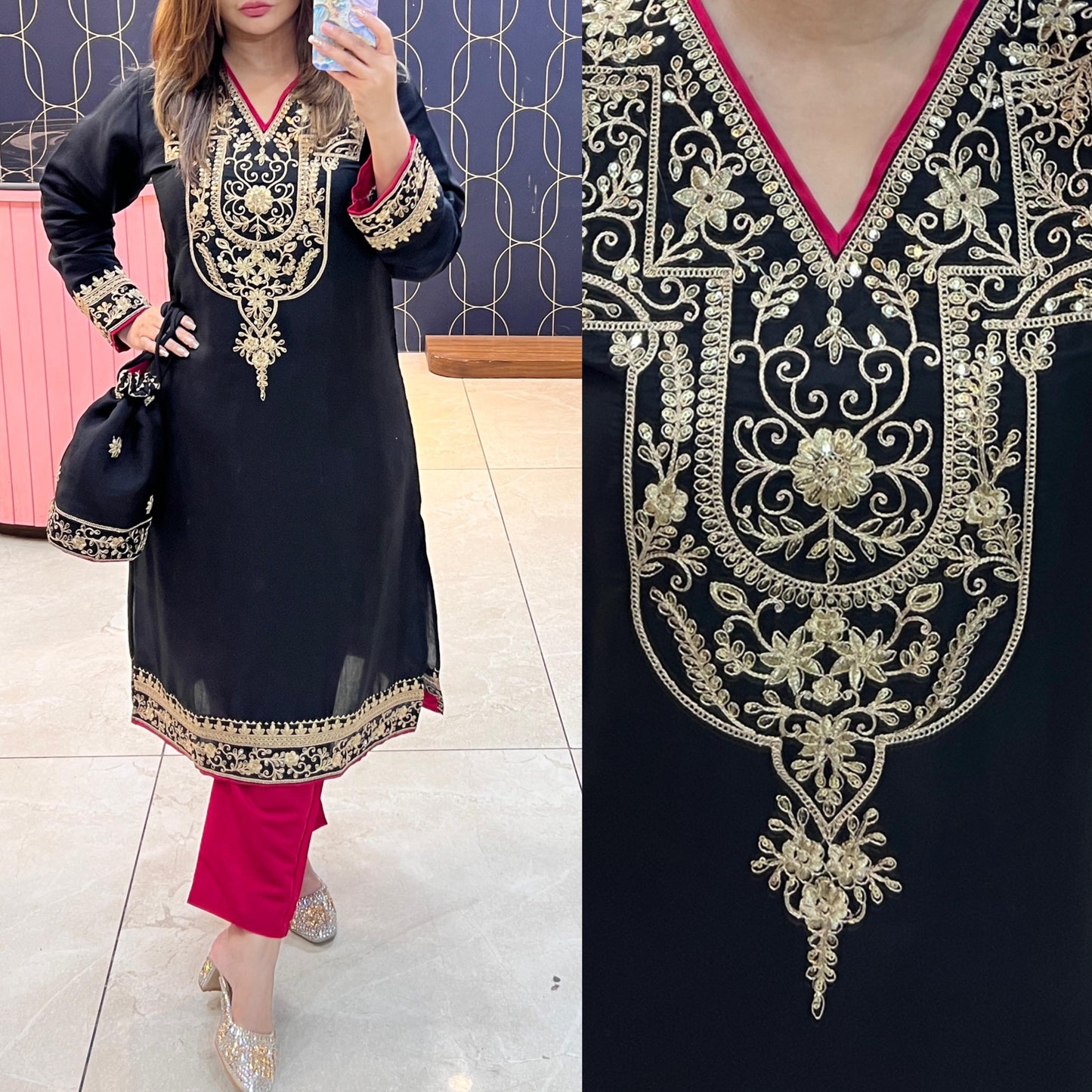 Cotton silk Pakistani designer long cord-set 1095