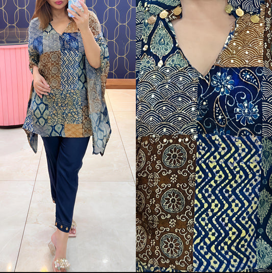 Pure crepe fabric short  kaftan with beautiful sequence  Embroidery -1400