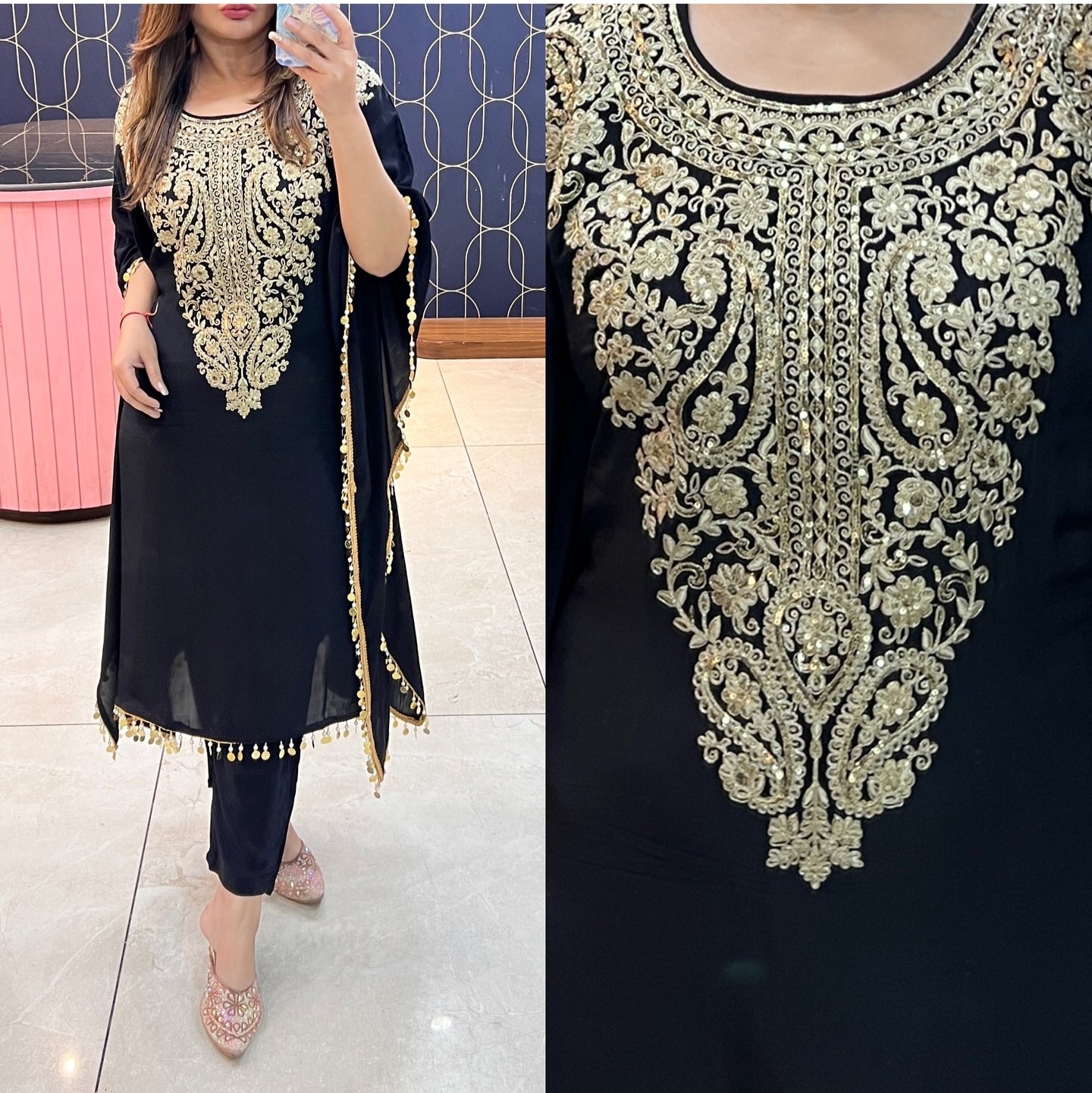 Pure crepe kaftaan with beautiful zari work