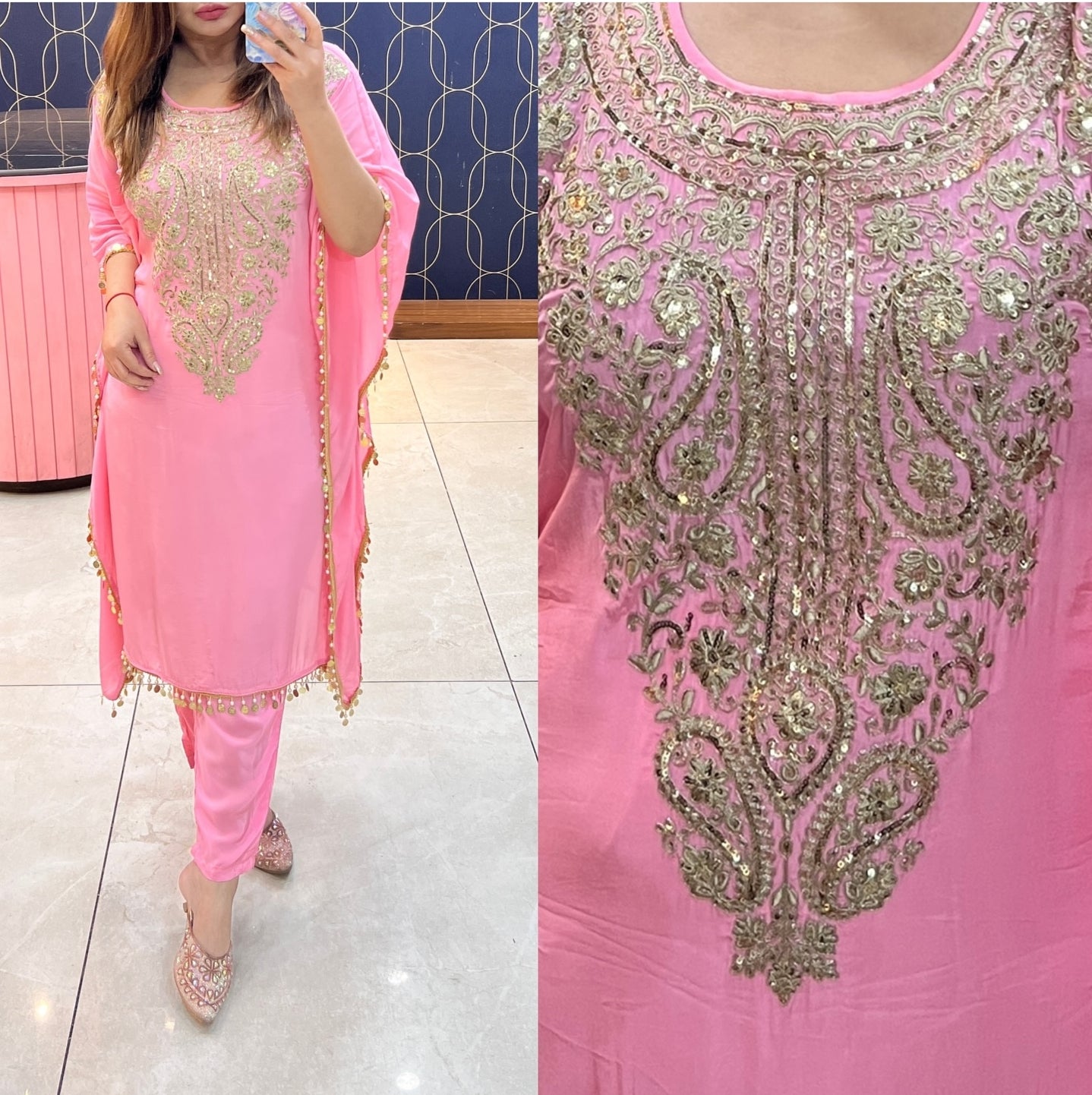 Pure crepe kaftaan with beautiful zari work