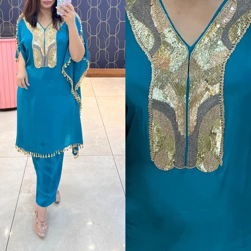 Pure Crepe kaftan with heavy sequence work
