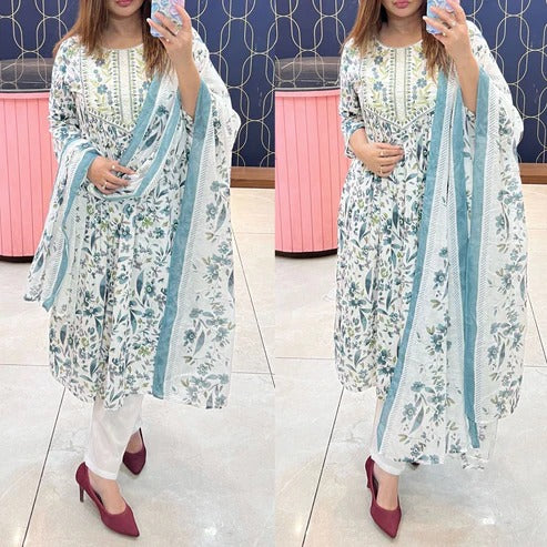 beautiful 3 pc printed dupatta set