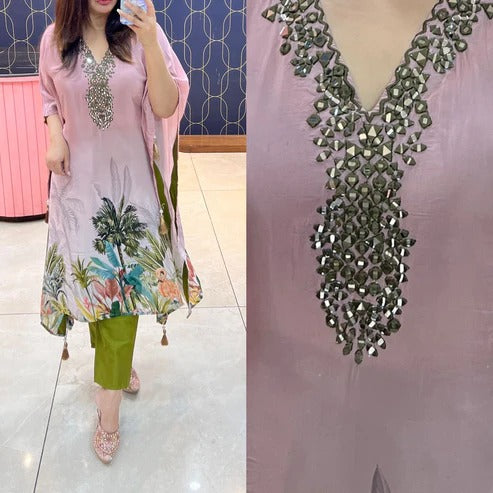 Pure crepe fabric kaftan with beautiful Embroidery and mirror work 1006