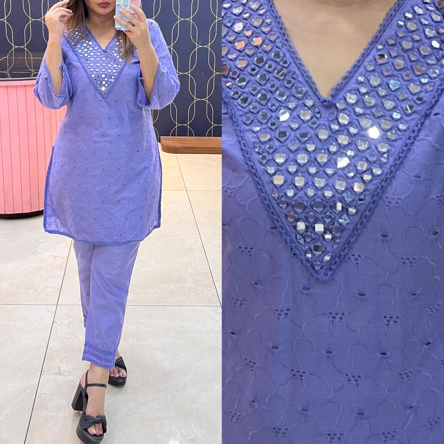 100% Pure Cotton Chifli with Orignal Mirror Work Embriodery 1414