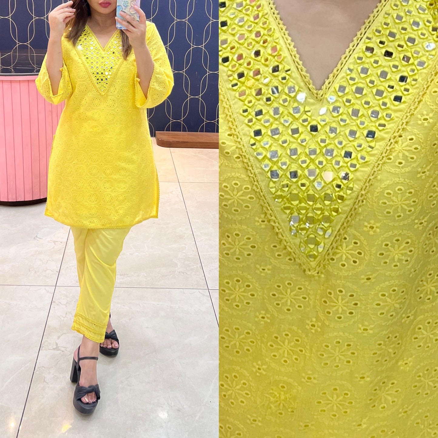 100% Pure Cotton Chifli with Orignal Mirror Work Embriodery 1414