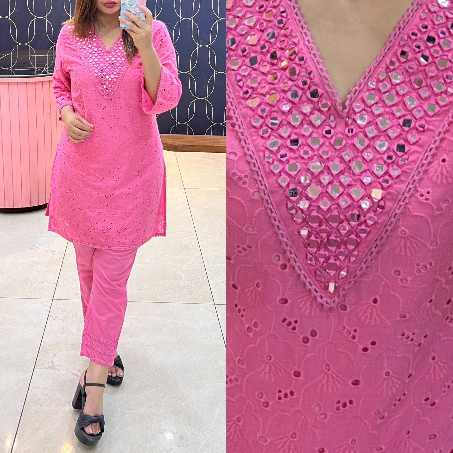 100% Pure Cotton Chifli with Orignal Mirror Work Embriodery 1414