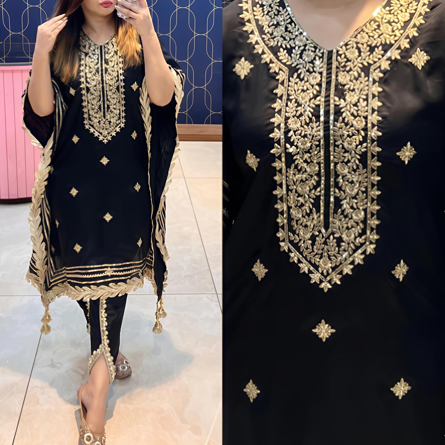 Beautiful satin silk embroidered kaftaan
