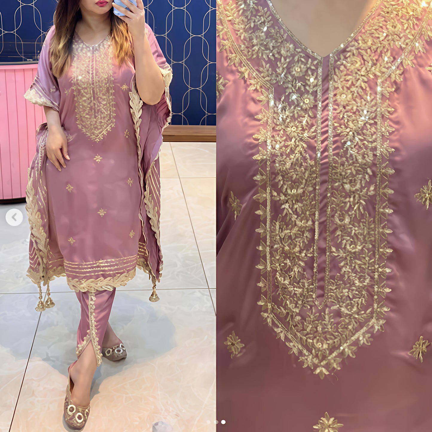 Beautiful satin silk embroidered kaftaan