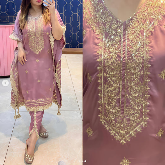 Beautiful satin silk embroidered kaftaan