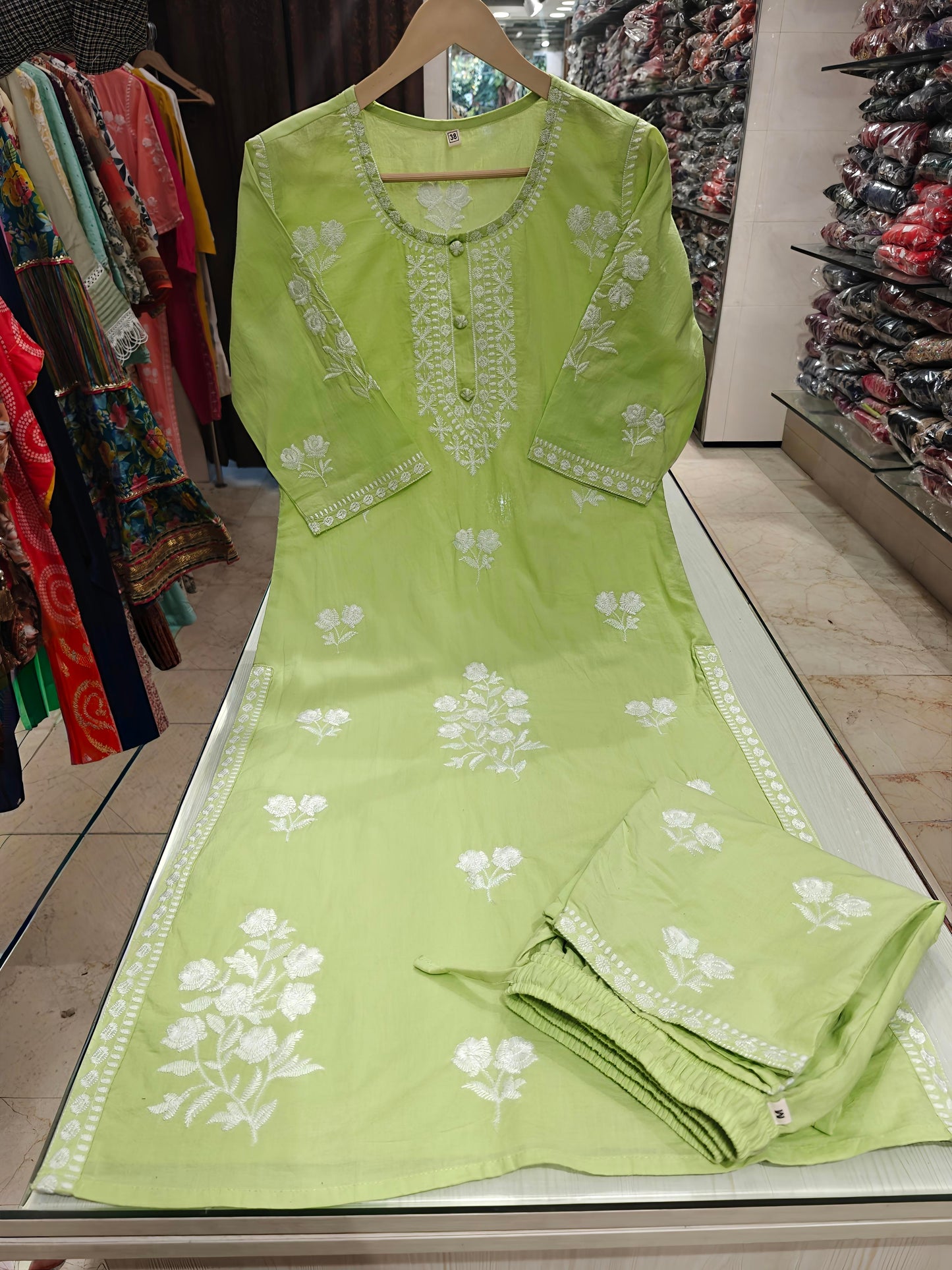 Pure cotton long two piece with chikankari work -1421