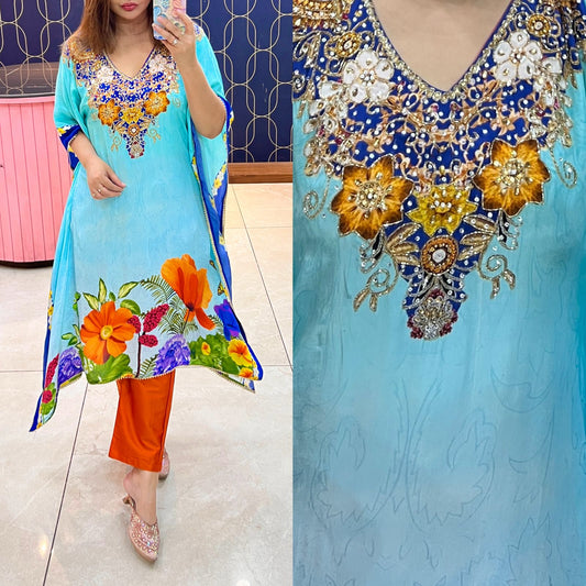 Pure crepe fabric kaftan with beautiful Embroidery 1405