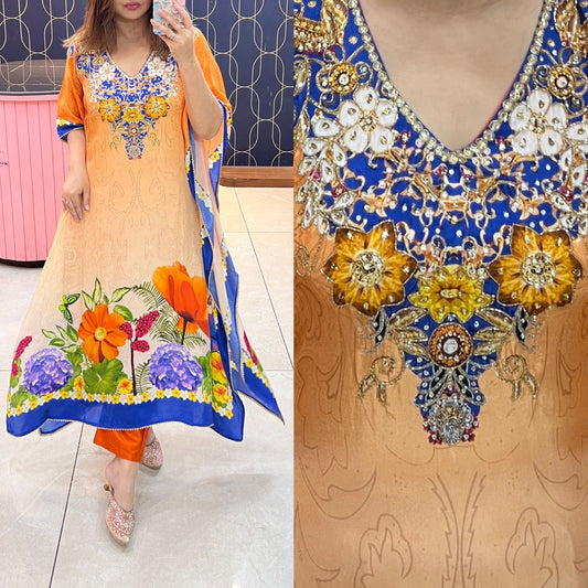 Pure crepe fabric kaftan with beautiful Embroidery 1405