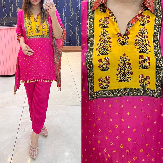 Pure crepe fabric short kaftan with beautiful Embroidery and sequence work - 1317