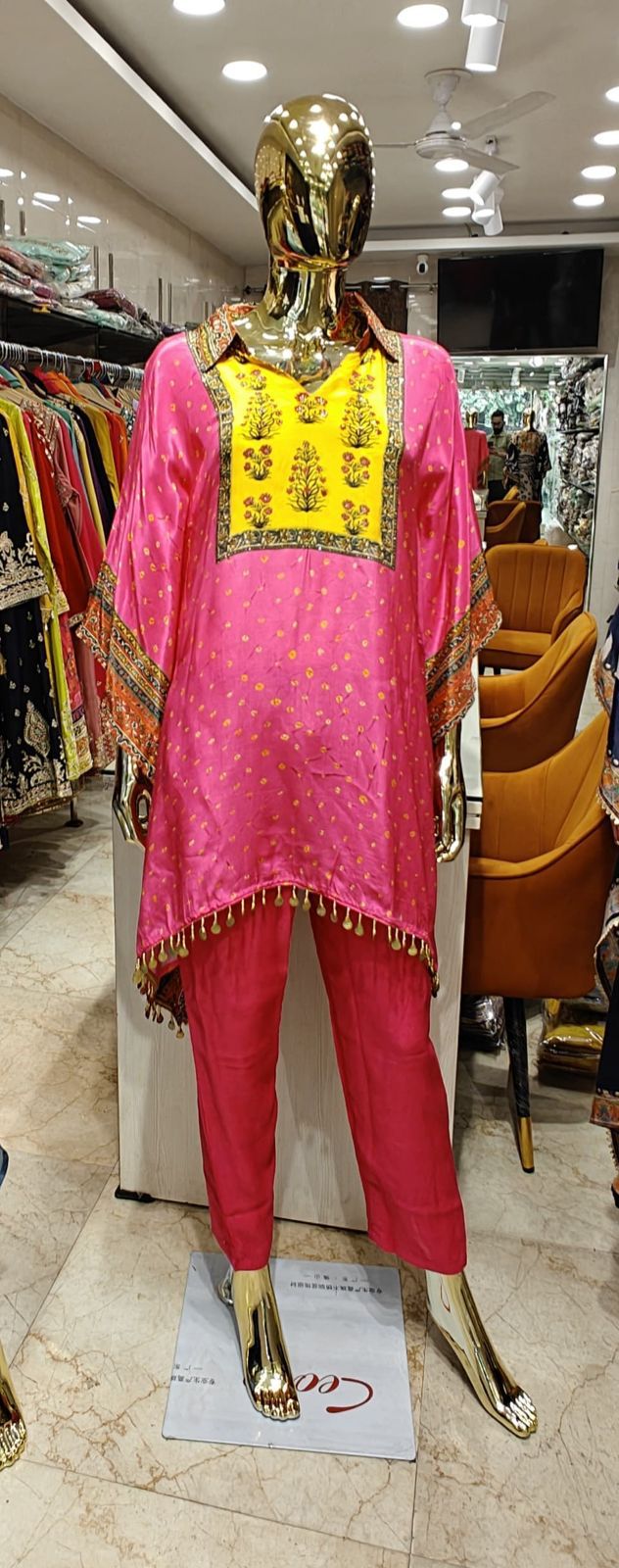Pure crepe fabric short kaftan with beautiful Embroidery and sequence work - 1317