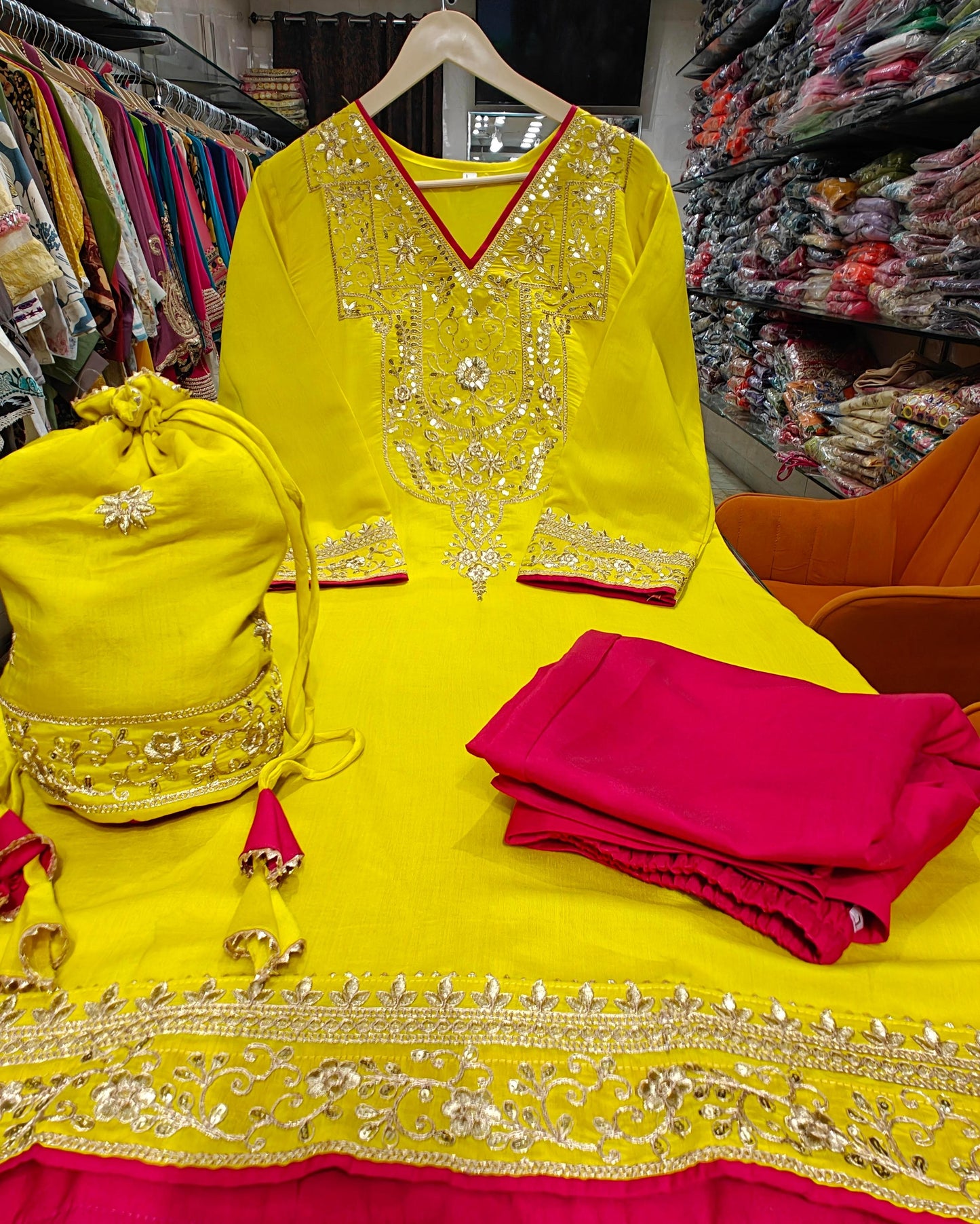 Cotton silk Pakistani designer long cord-set 1095