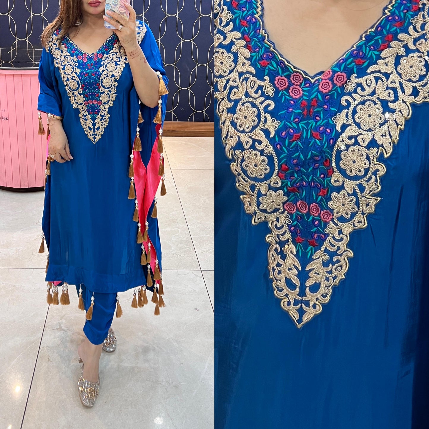 Beautiful Kaftaan highlighted with embroidery and tussles