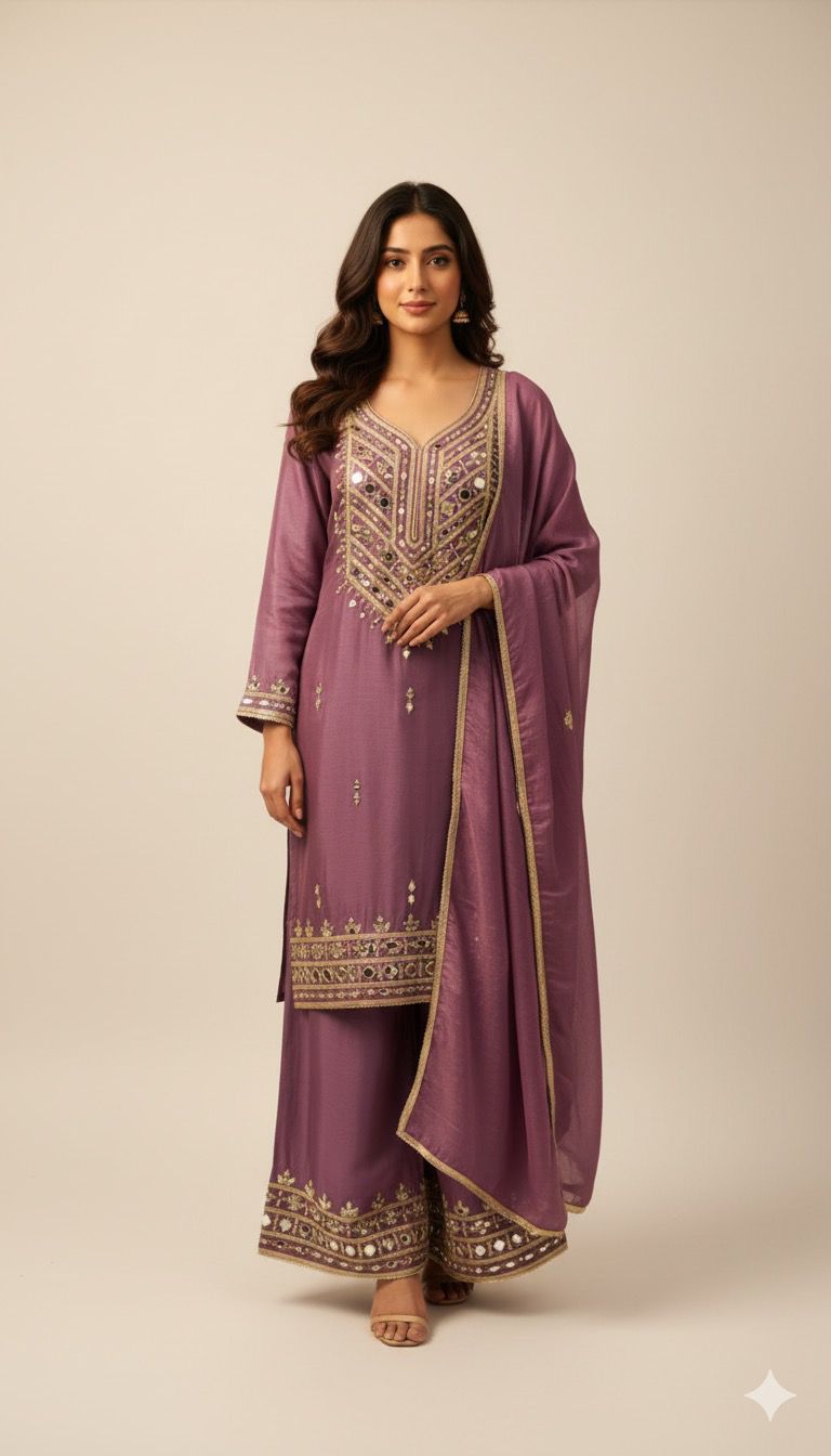 Pure tissue shimmer sharara with original mirror work