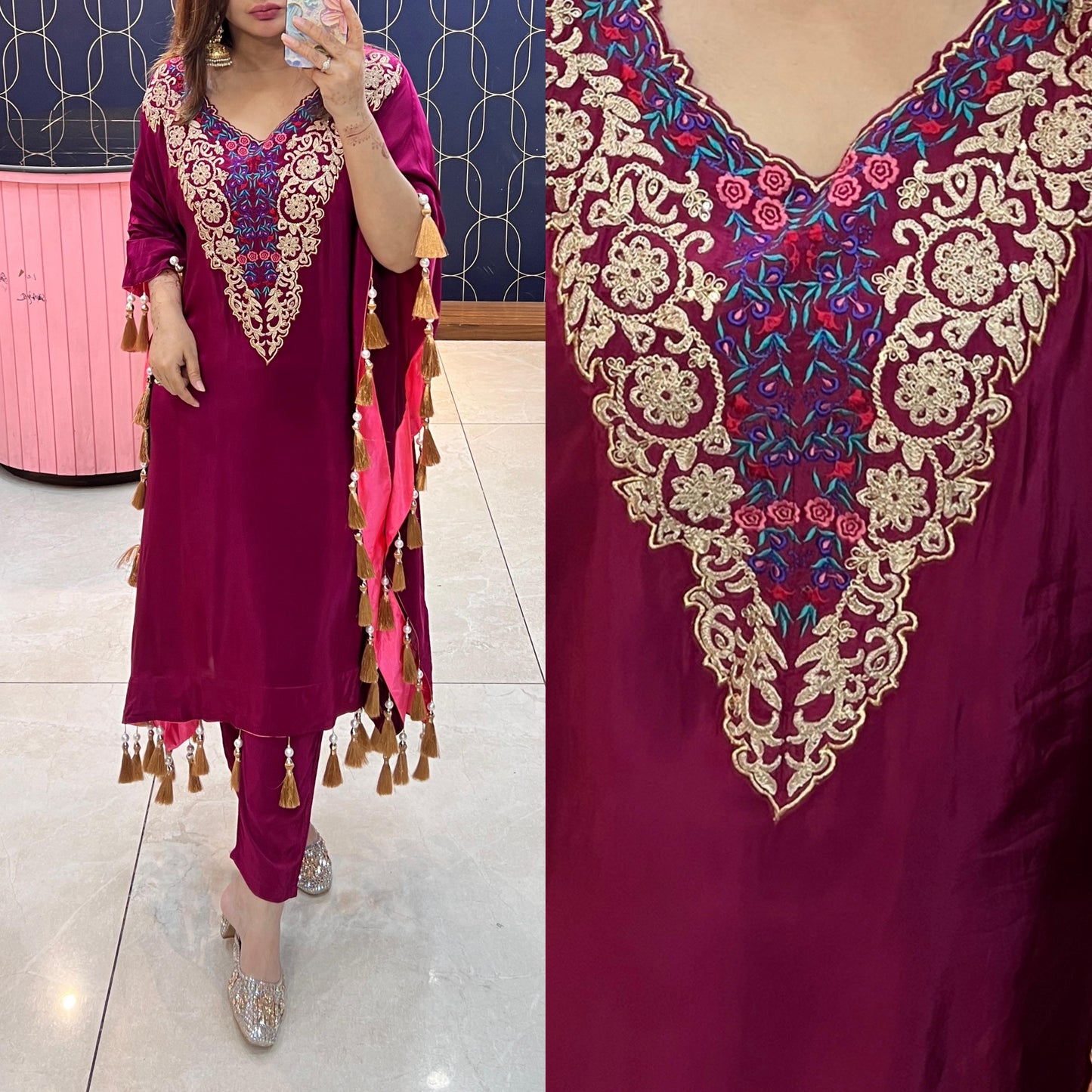 Beautiful Kaftaan highlighted with embroidery and tussles
