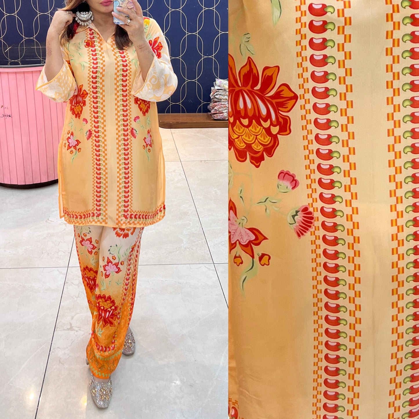 Digital print crepe coord set